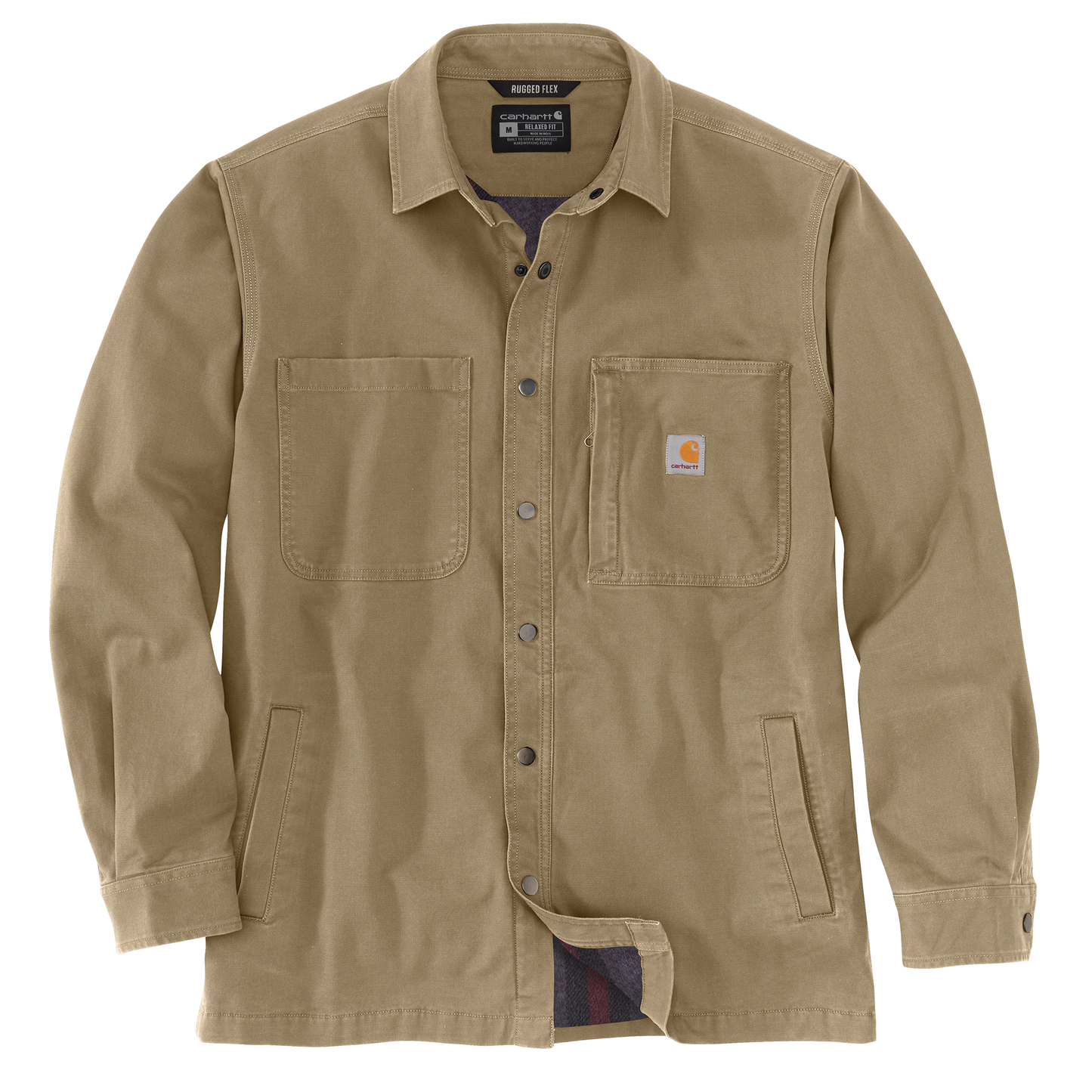 Carhartt 105532 Mens Rugged Flex® Relaxed Fit Canvas Fleece-Lined Snap-Front Shirt Jac