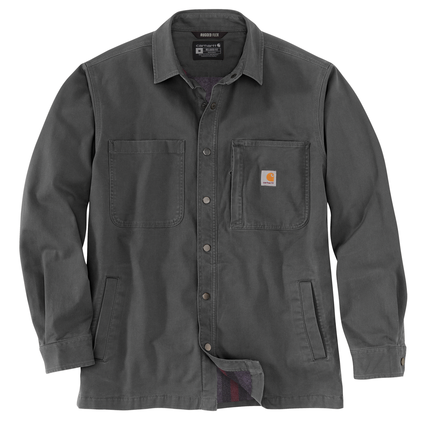 Carhartt 105532 Mens Rugged Flex® Relaxed Fit Canvas Fleece-Lined Snap-Front Shirt Jac