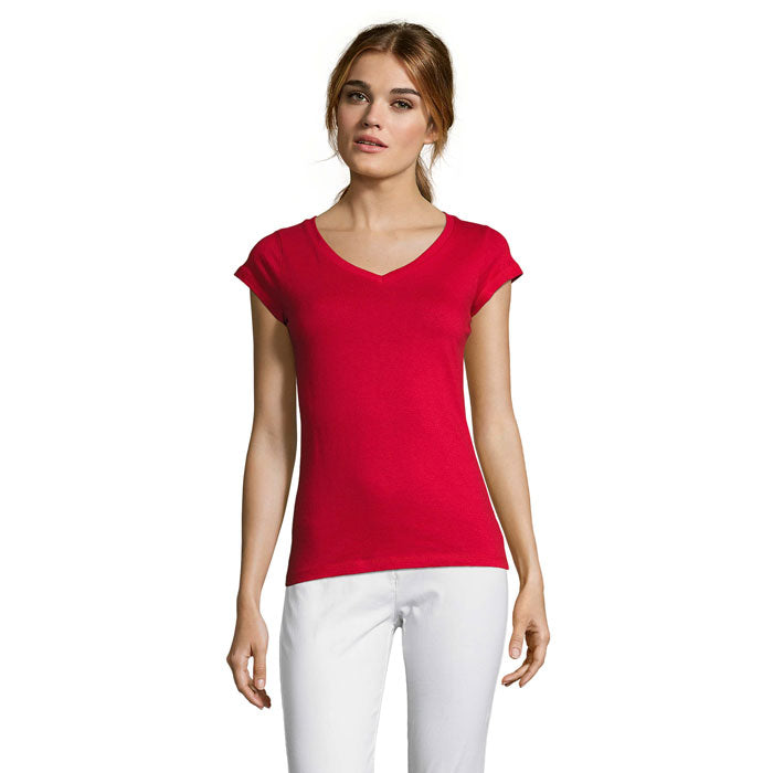 MOON - Women's V-Neck Cotton T-Shirt