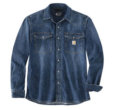 Carhartt 106429 Mens Montana Relaxed Fit Midweight Denim Long-Sleeve Snap Front Shirt