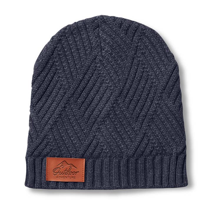 Custom Trellis Knit Beanie with faux leather debossed patch