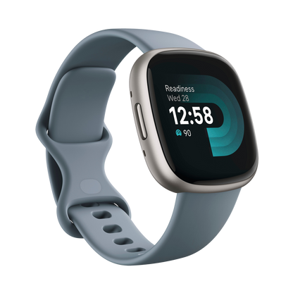 Fitbit Versa 4 Smartwatch - Waterfall Blue/Platinum Aluminum
