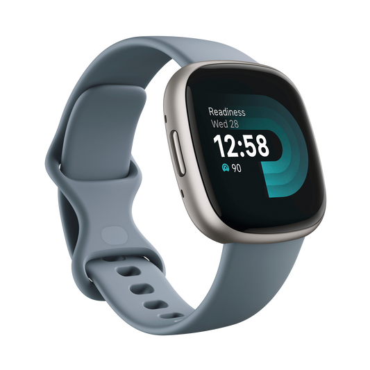 Fitbit Versa 4 Smartwatch - Waterfall Blue/Platinum Aluminum