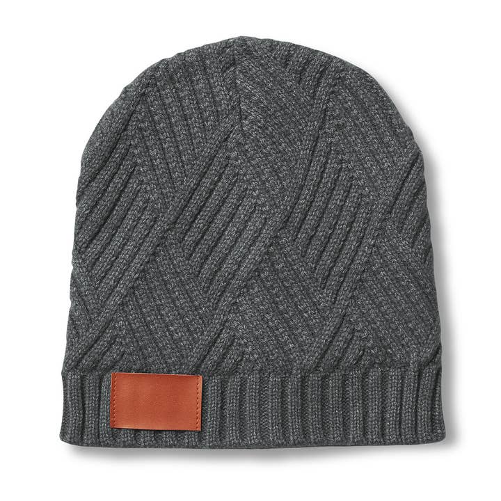 Custom Trellis Knit Beanie with faux leather debossed patch
