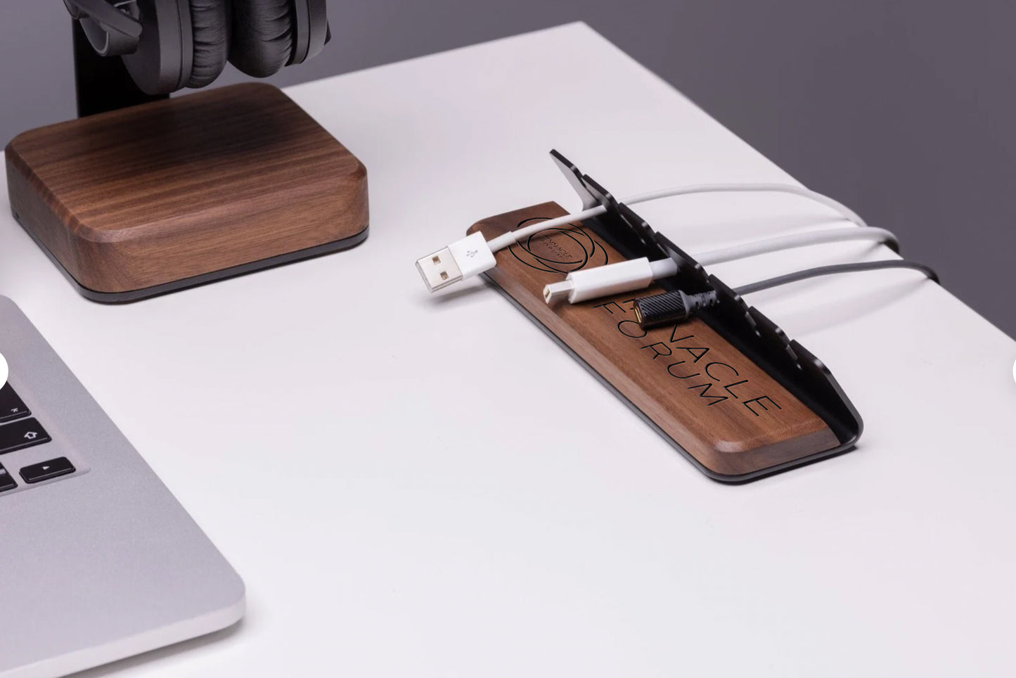 Wood and Metal Desktop Cable Management