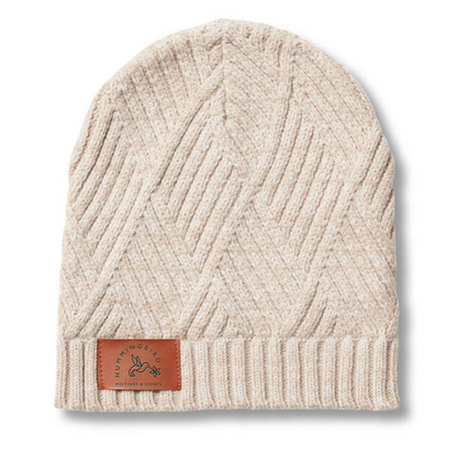 Trellis - Knit Beanie with faux leather debossed patch