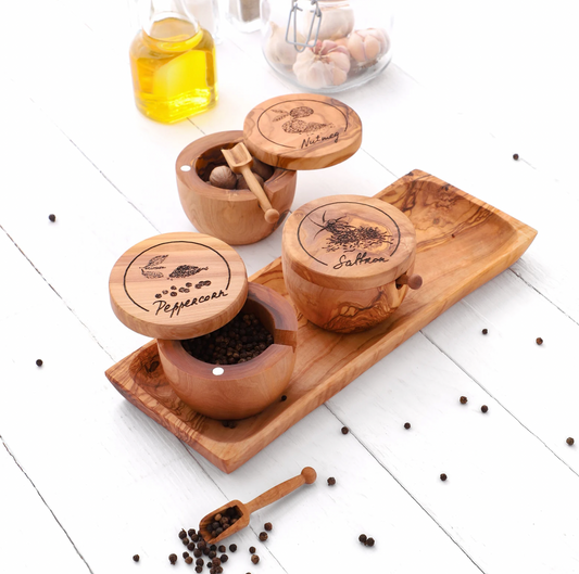 SPICEY - Olive Wood Spice Box Set