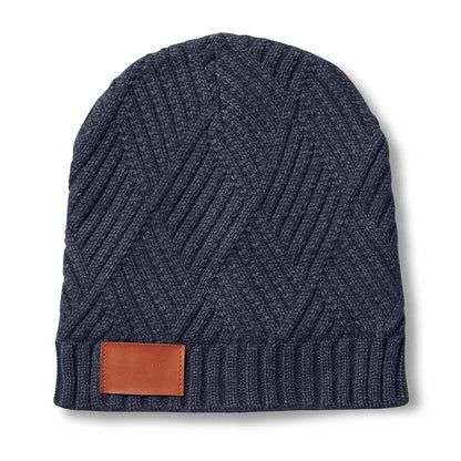 Custom Trellis Knit Beanie with faux leather debossed patch