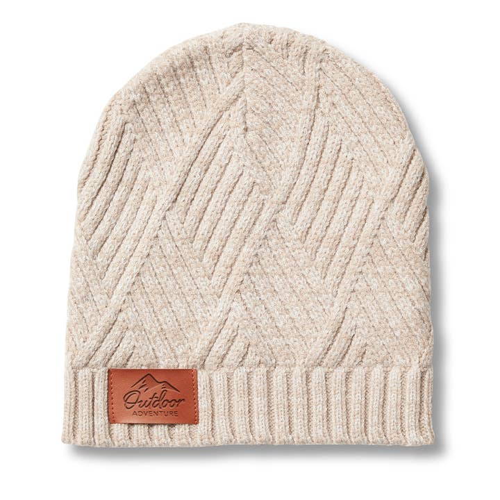Custom Trellis Knit Beanie with faux leather debossed patch