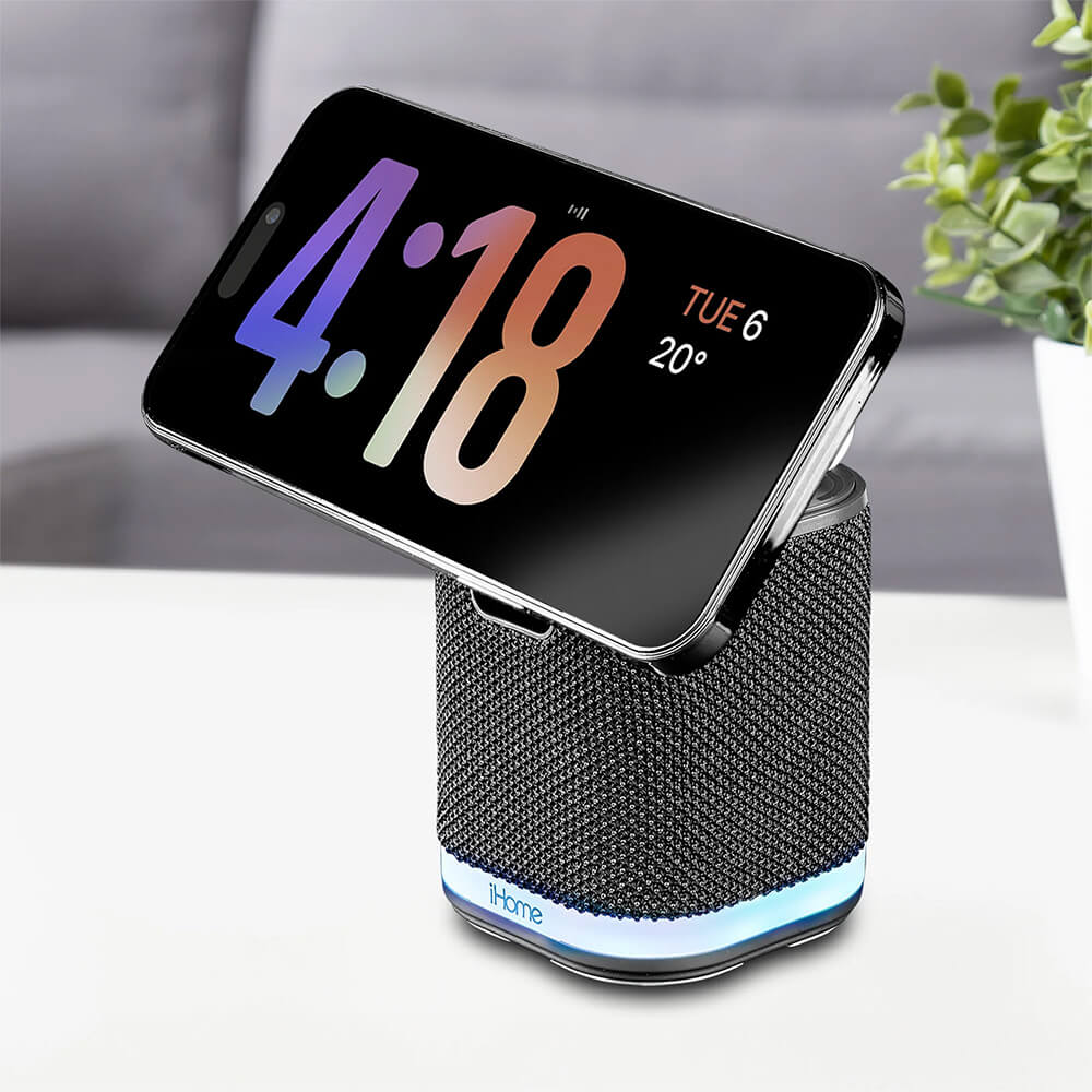 IHOME - Dual Wireless Charging Stand with Bluetooth Speaker