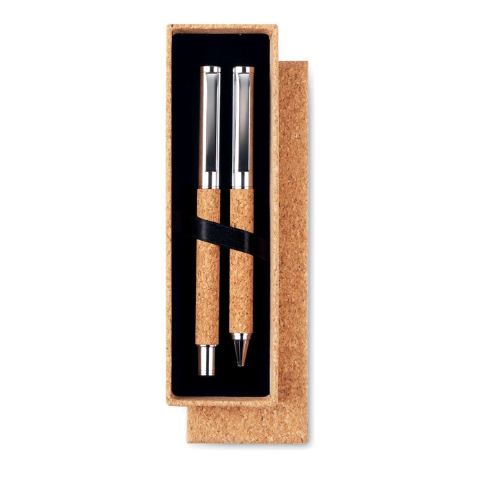 QUERCUS - Metal Ball pen set in cork box