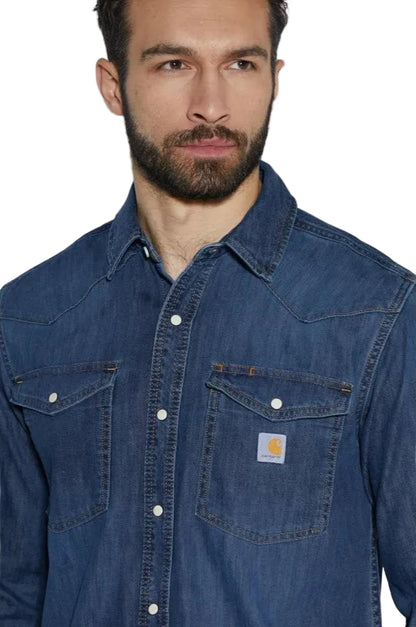 Carhartt - Mens Montana Relaxed Fit Midweight Denim Long-Sleeve Snap Front Shirt