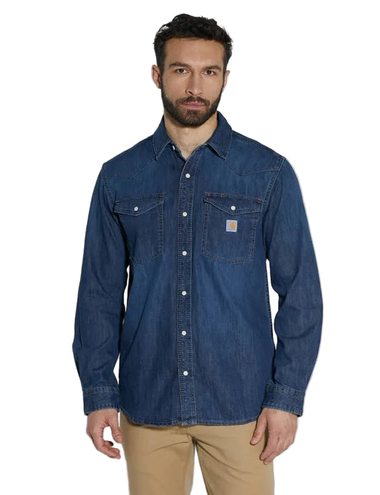 Carhartt - Mens Montana Relaxed Fit Midweight Denim Long-Sleeve Snap Front Shirt
