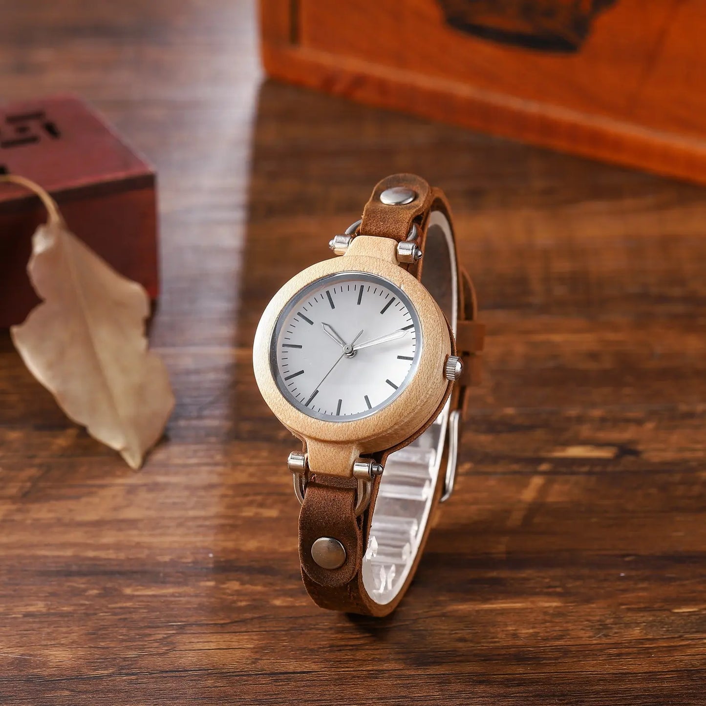 INGRAINED - Women's Luxury Wood Watch with Leather Strap