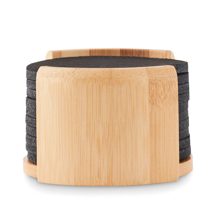 BAHIA - RPET coasters in bamboo holder