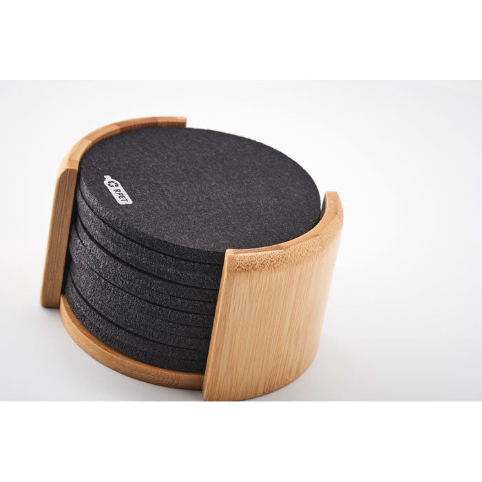 BAHIA - RPET coasters in bamboo holder