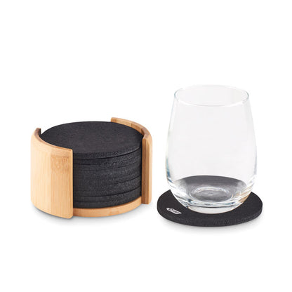 BAHIA - RPET coasters in bamboo holder