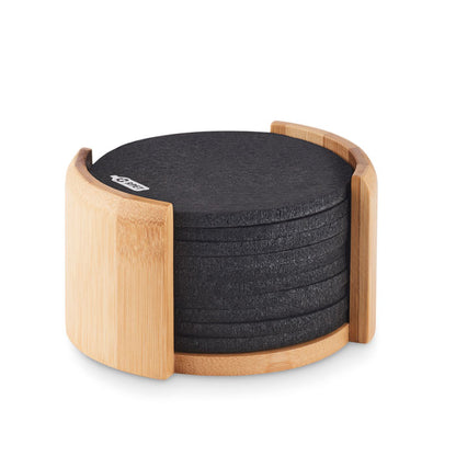 BAHIA - RPET coasters in bamboo holder