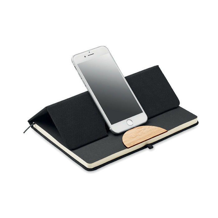 BLAMA - A5 RPET notebook 80 lined with phone stand