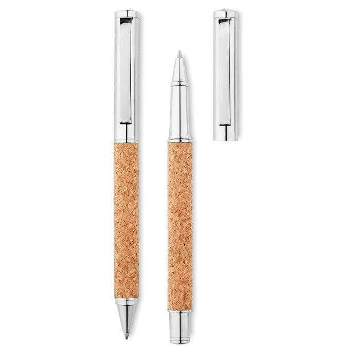 QUERCUS - Metal Ball pen set in cork box