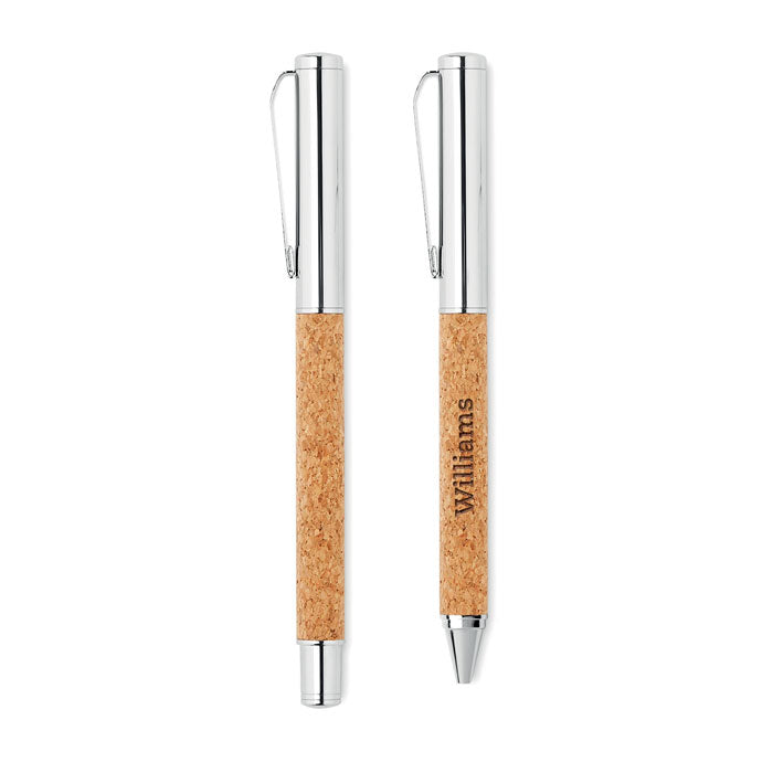 QUERCUS - Metal Ball pen set in cork box