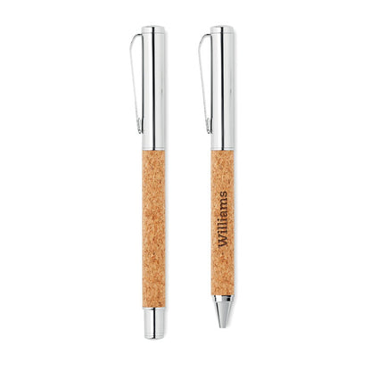 QUERCUS - Metal Ball pen set in cork box