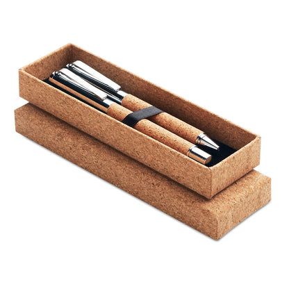 QUERCUS - Metal Ball pen set in cork box